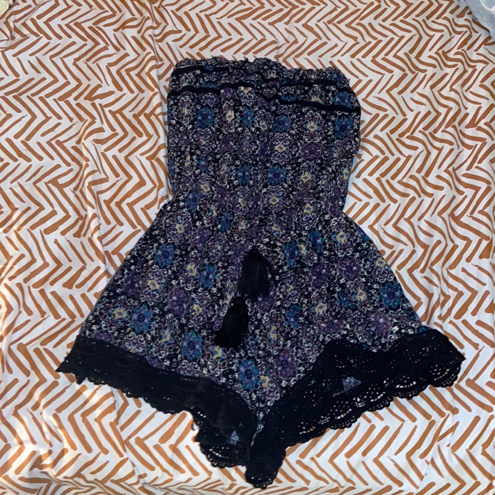 blue detailed romper strapless size xs